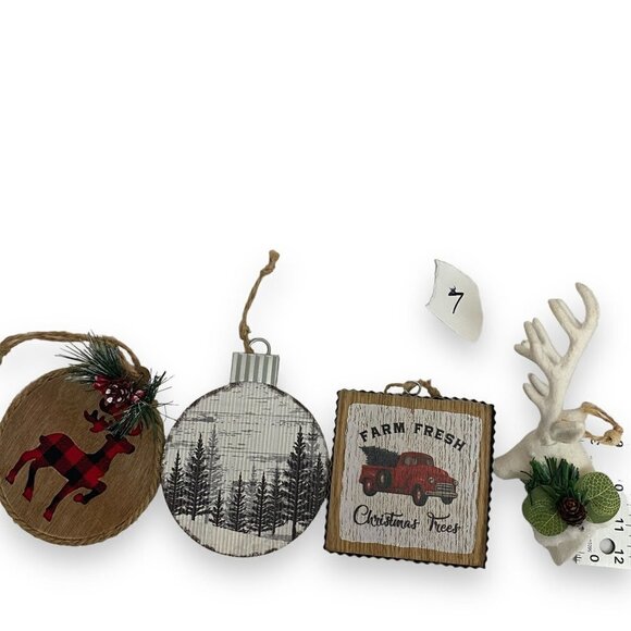 Woodland Christmas Ornaments Set of 4 Rustic Farmhouse Holiday Decor #7 - Picture 3 of 3